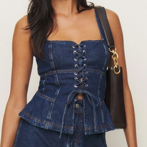 Reformation Tops - Reformation Blue Denim Corset Top